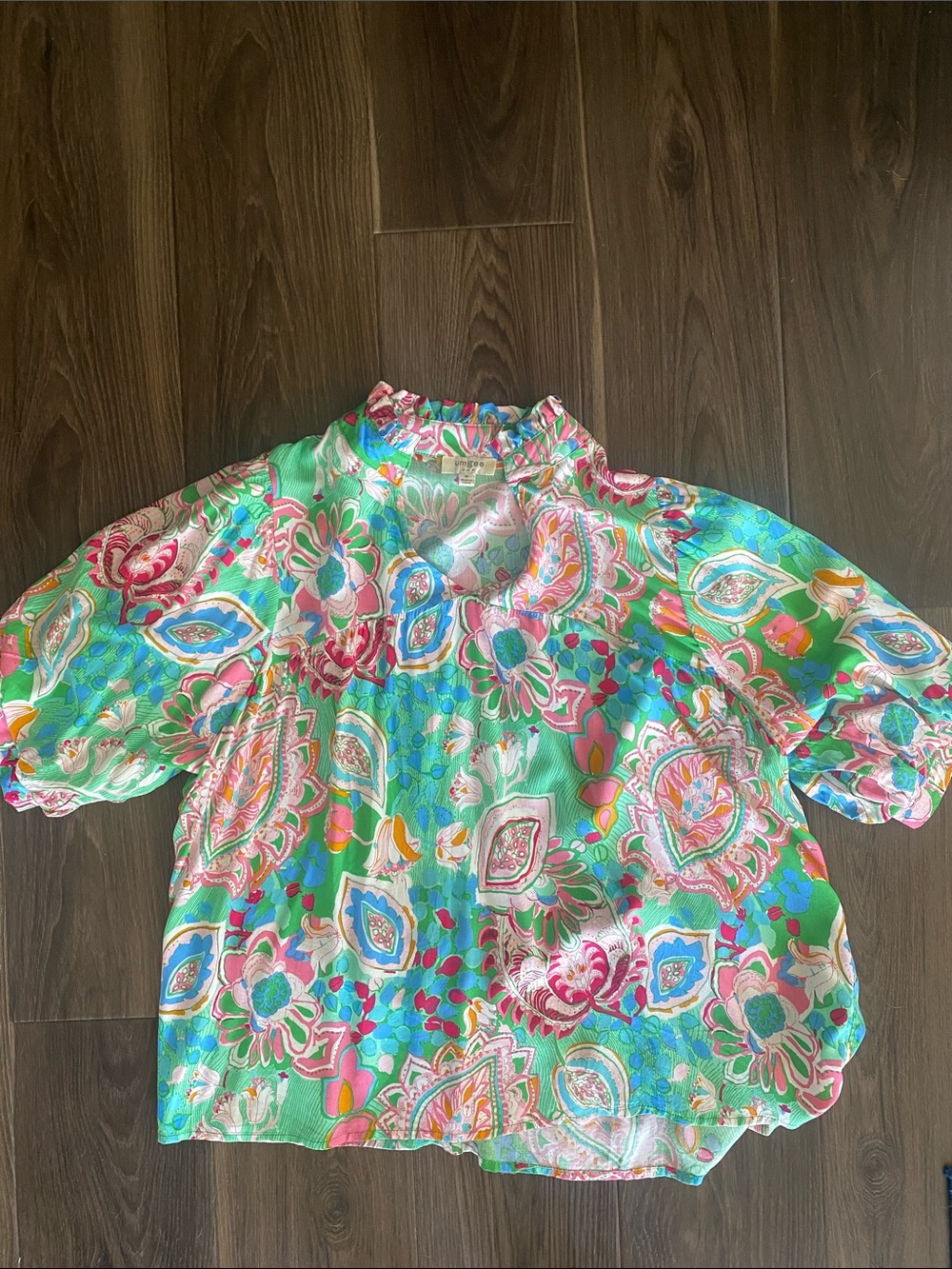 Umgee Green Paisley & Floral Girls' Top - Multicolor Print